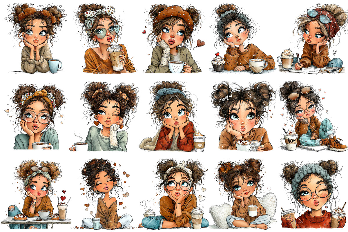 Whimsical Valentine Coffee Girl Clip, an Illustration by OK Design (Photo 3 of 6)