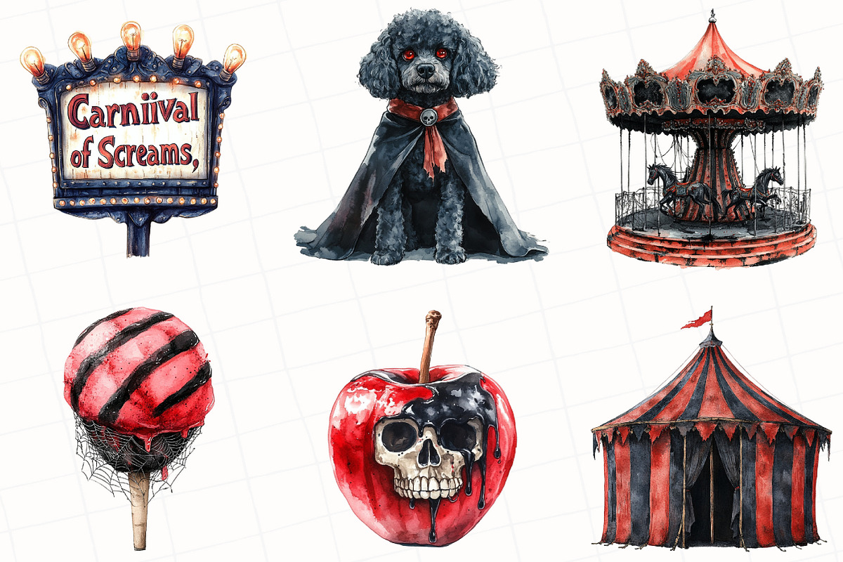 Watercolor Spooky Circus Clipart, an Illustration by OK Design (Photo 5 of 5)