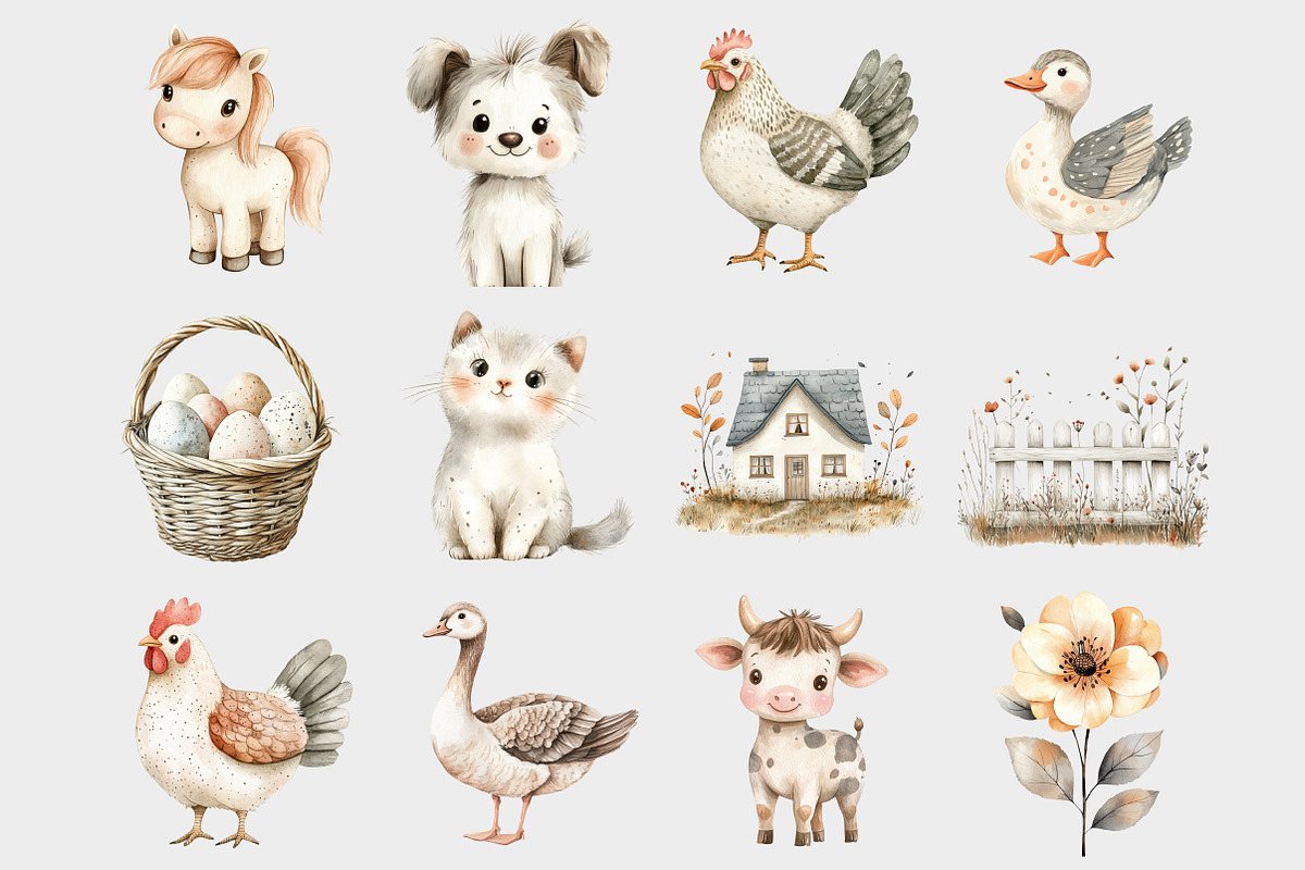 Watercolor Farm Animal clipart, a Seasonal Illustration by Design Market (Photo 3 of 5)