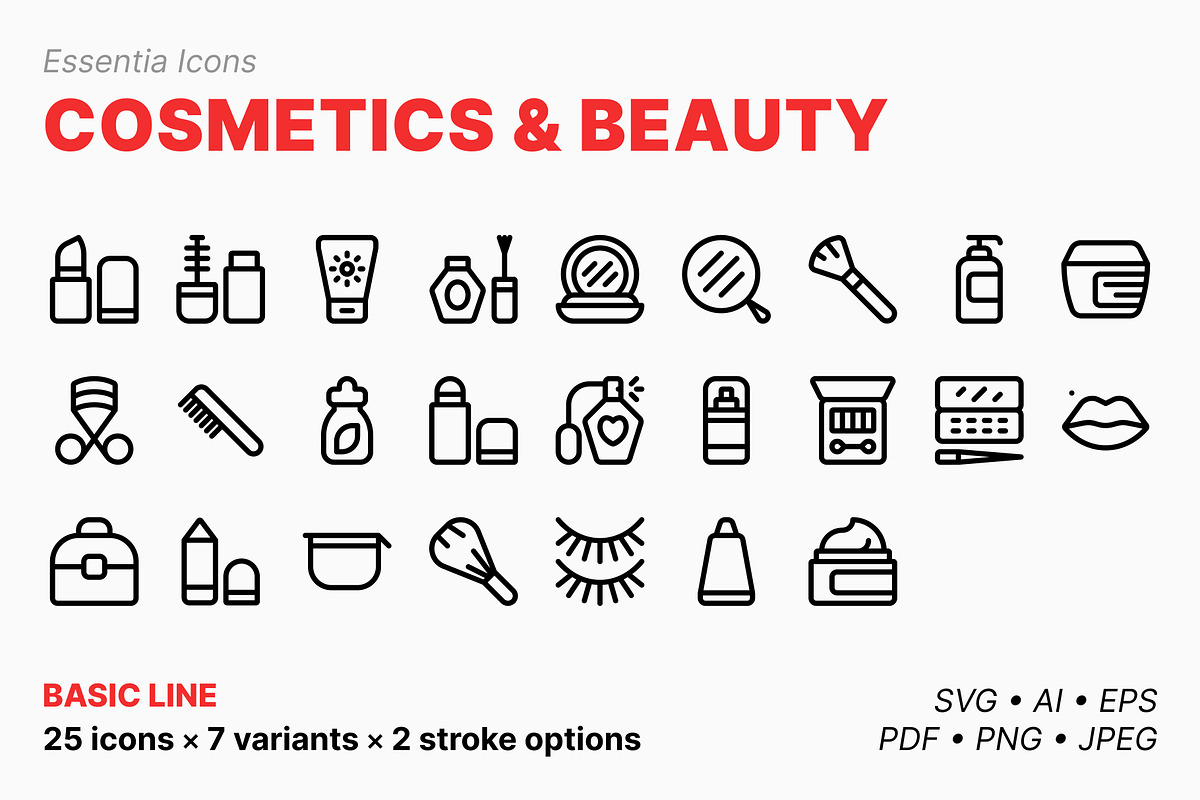 Beauty & cosmetics icons (Line), an Outline Icon by Totto House (Photo 1 of 3)