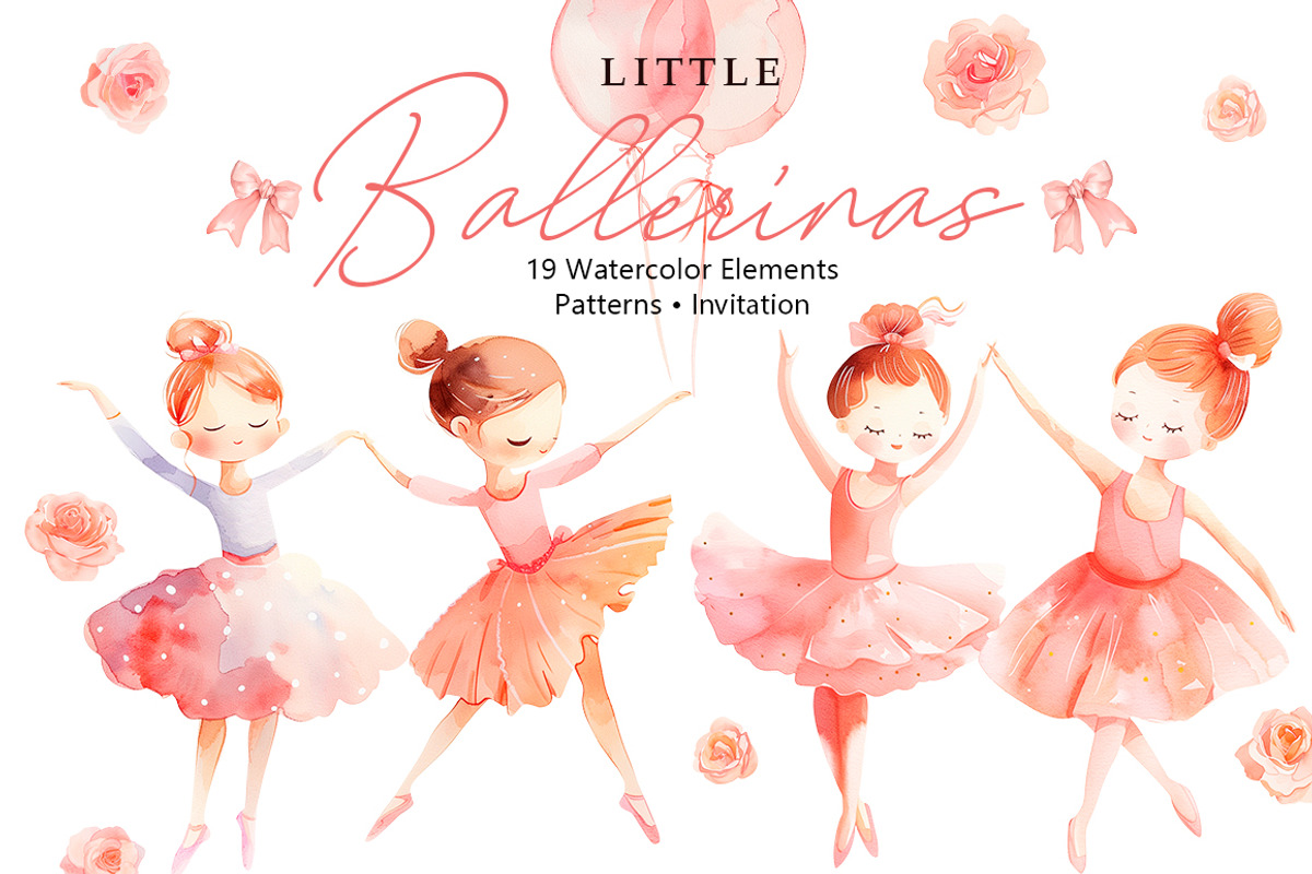 Watercolor Ballerinas Clipart Set, a Decorative Illustration by AlineArtStore (Photo 1 of 11)