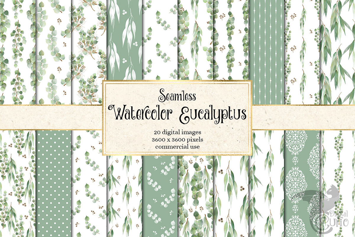 Watercolor Eucalyptus Digital Paper, a Graphic by Digital Curio