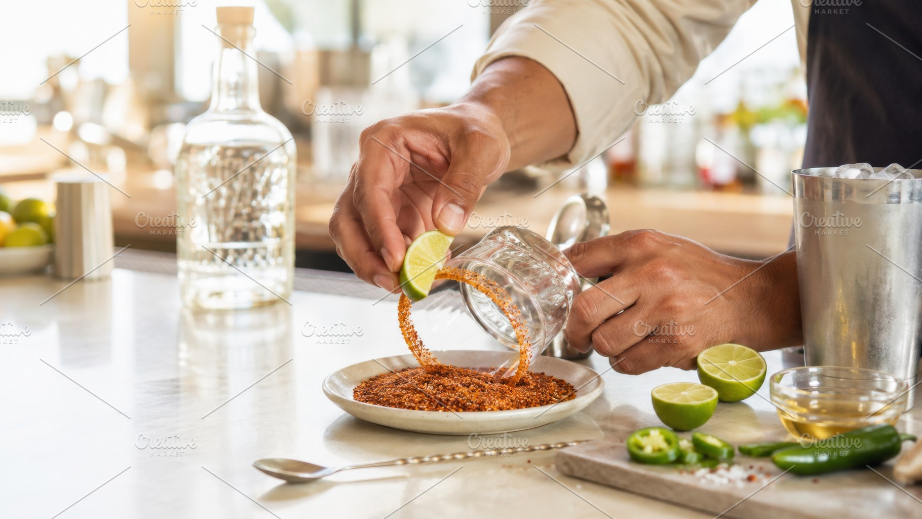 Mixing spicy hot margarita cocktail, a Photo by Dvoevnore photos
