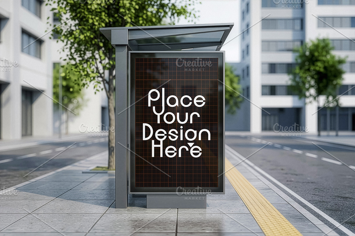 4 Vertical Bus Stop Screen Mockups, an Advertising Mockup by smishura (Photo 5 of 11)