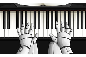 Robot musician plays, a Technology Illustration by Vector Tradition