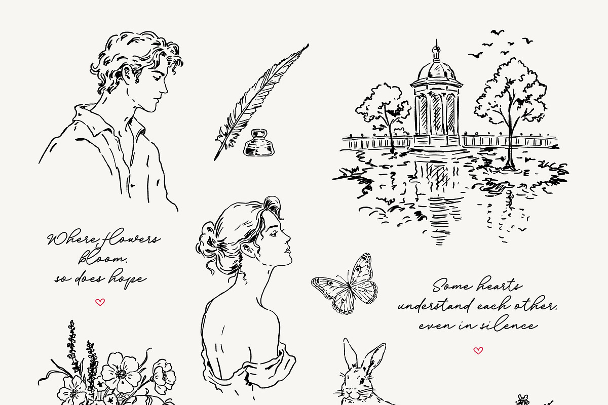 THE POET'S MUSE: Line Art Collection, a Decorative Illustration by long summer (Photo 11 of 13)