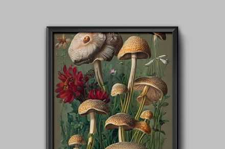Mushrooms and wildflowers