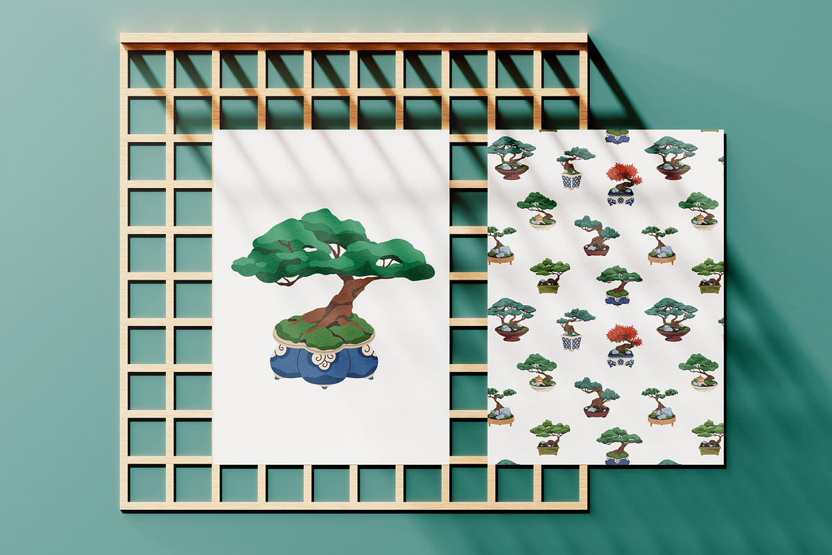 Bonsai, Japan trees set + patterns, a Decorative Illustration by Good Studio (Photo 9 of 9)