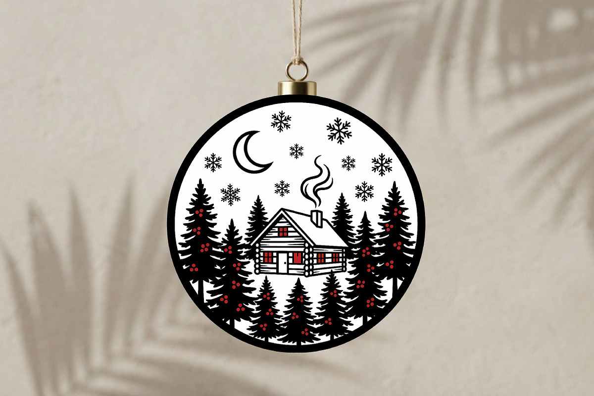 Winter Cabin Christmas Ornament PNG, a Decorative Illustration by CrexoraLab (Photo 3 of 3)