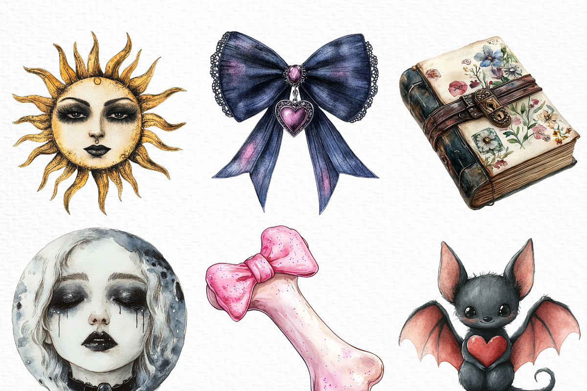 Watercolor Cartoon Goth Clipart, an Illustration by Craft Nest (Photo 2 of 6)