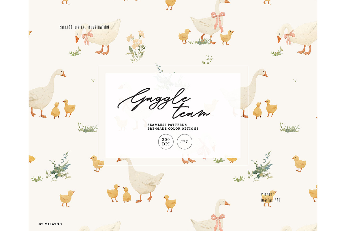 Goose mama baby seamless pattern, a Pattern Graphic by Milatoo (Photo 1 of 3)