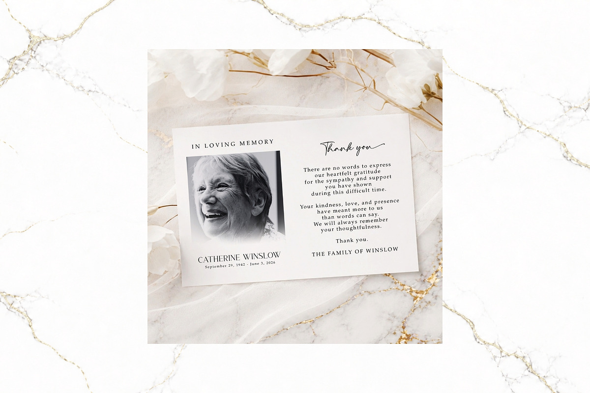 Funeral Thank You Card Canva FR006, a Poster Template by TyphoonStudio (Photo 1 of 6)
