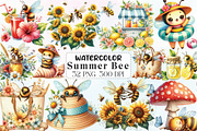 Watercolor Summer Bee Clipart, an Illustration by CraftArtStudio (Thumbnail 1 of 6)