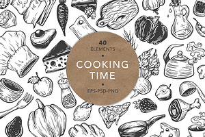 Cooking Time. Kitchen illustrations.