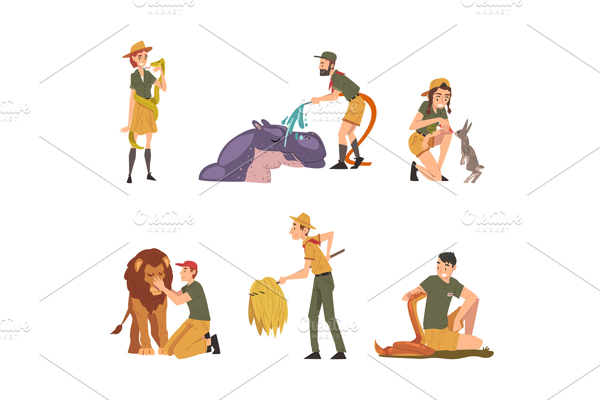 Man and Woman Zookeeper Engaged in, a Person Illustration by TopVectors