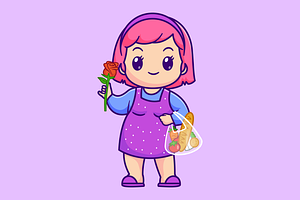 Cute Woman Shopping Grocery Cartoon, a Person Illustration by Catalyst Labs
