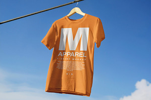 Hanging T-Shirt Mockup With Blue Sky