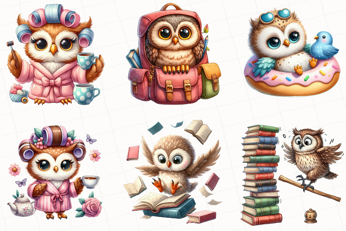 Watercolor Funny Owl Clipart, an Illustration by OK Design (Photo 3 of 5)
