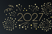 Golden fireworks, stars, 2027 Happy, a Seasonal Illustration by sceptical cactus (Thumbnail 3 of 3)