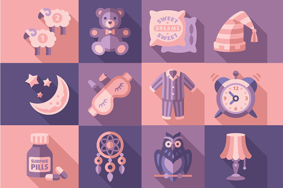 Sleep Time Icons Flat Vector
