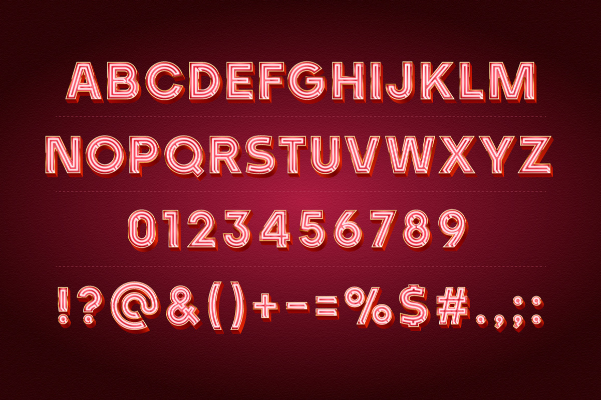 Realistic vector neon alphabet 3 preview 2