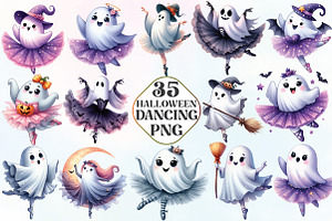 Halloween Ghost Dancing Ballerina, an Illustration by CraftArtStudio