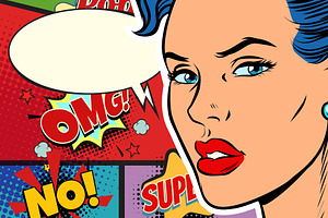 Close-up Beautiful Face Pop Art Woman