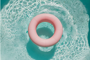 Vibrant Pink Pool Float on Sparkling, an Illustration by tilialucida