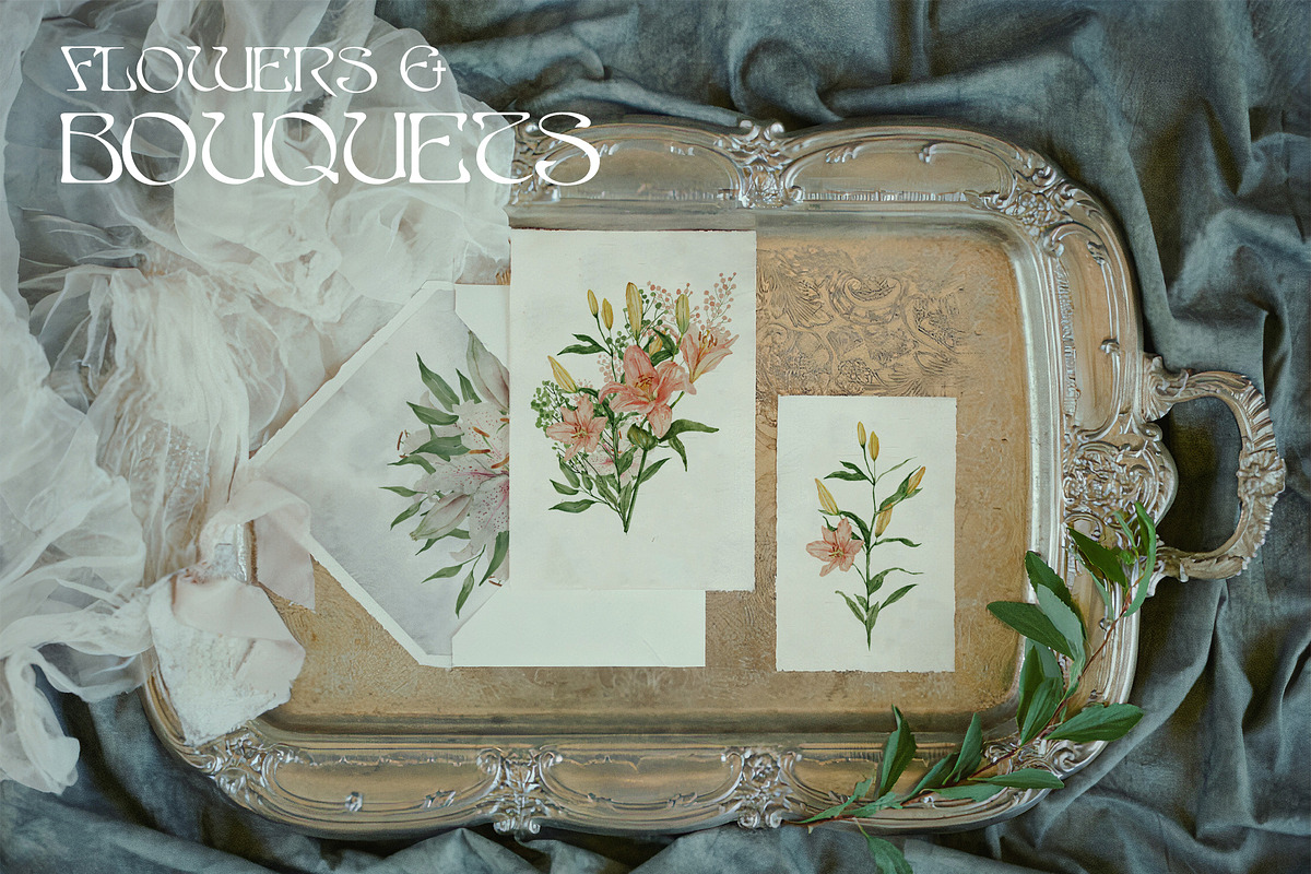 Watercolor Elf & Flowers Set, a Texture Illustration by Kaleriia (Photo 3 of 10)