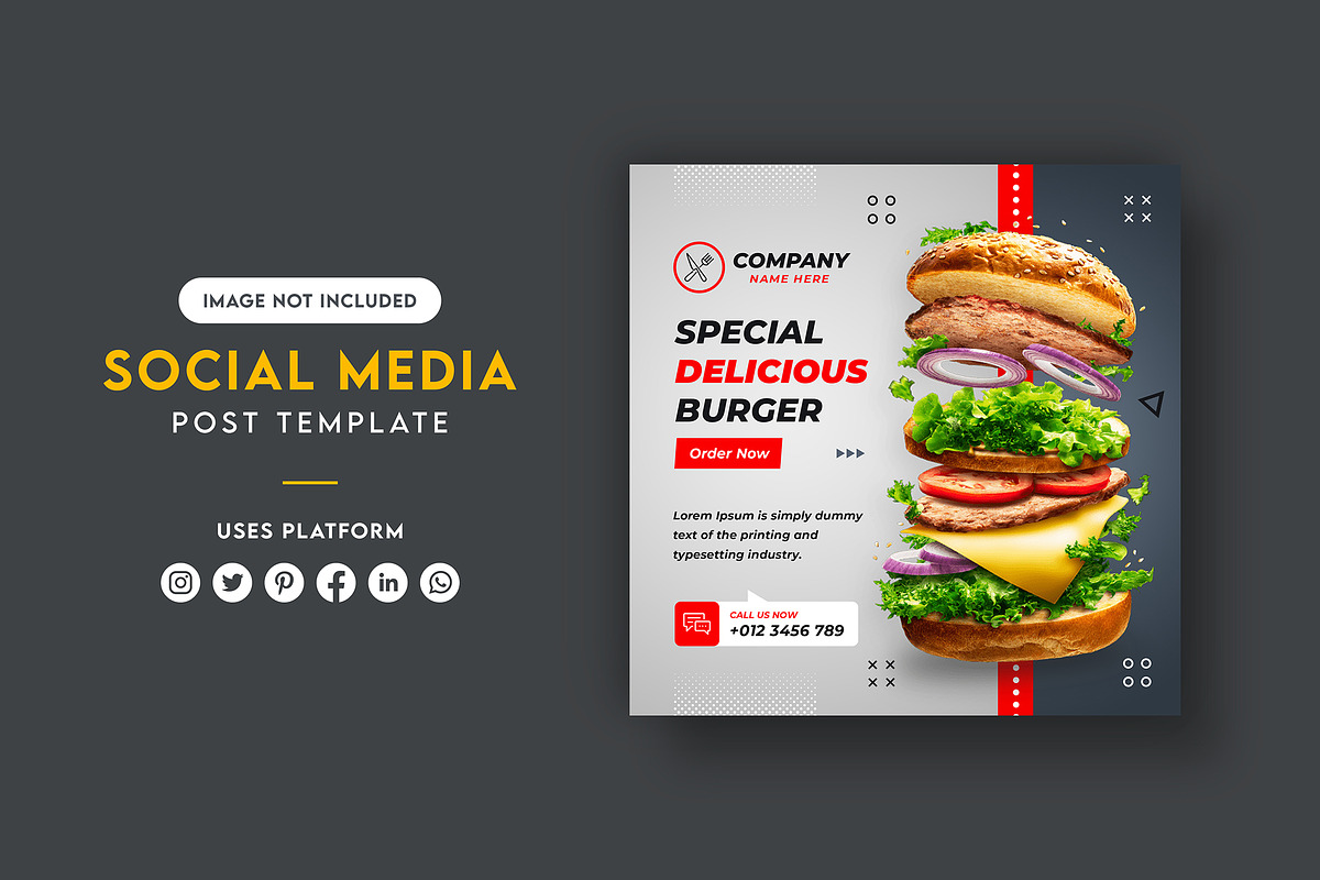 Burger Social Media Post Banner, a Social Media Template by mijli