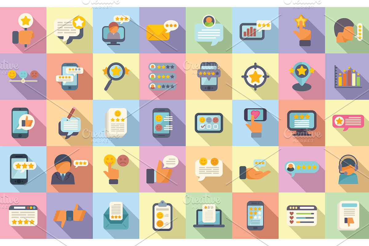 Customer testimonials icons set flat, a Person Illustration by Ylivdesign