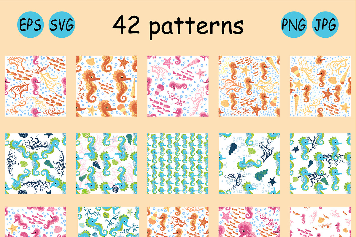Seahorse Seamless Patterns, a Pattern Graphic by Michiru13 (Photo 15 of 23)