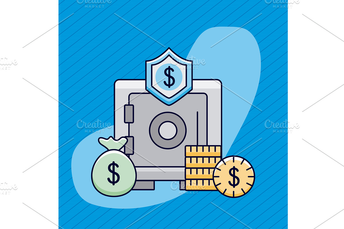 Money stronbox with icons, a Finance Illustration by studiogstock