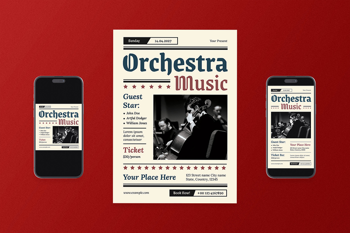 Classic Orchestra Music Flyer Set, a Flyer Template by Aiyari Graphic (Photo 1 of 3)