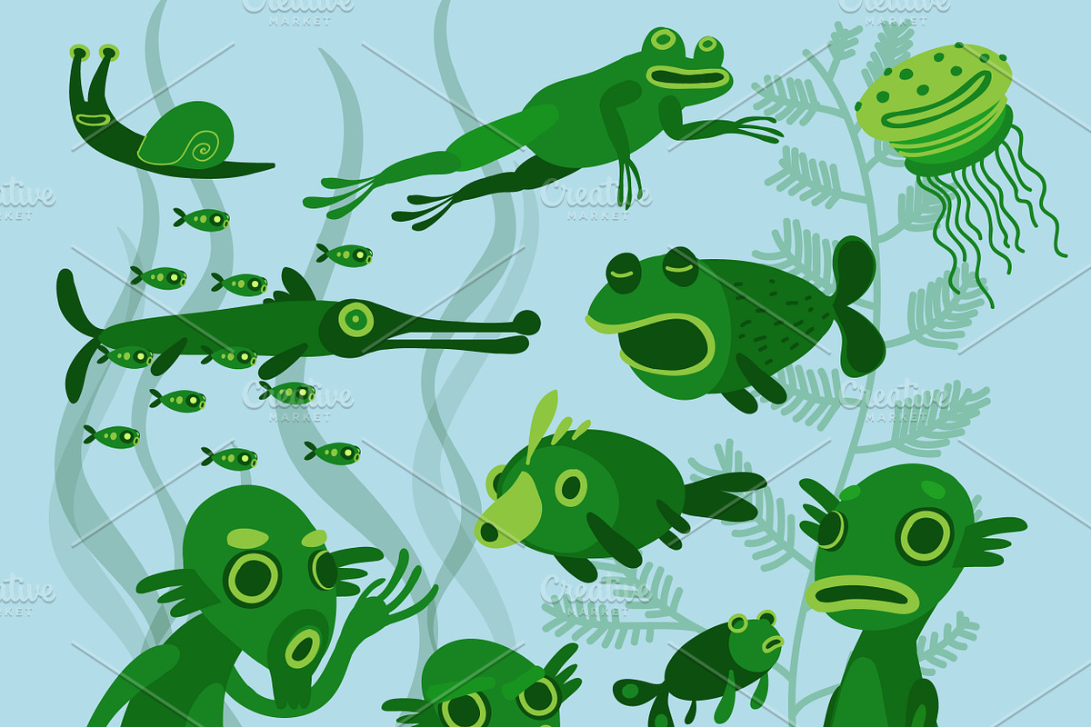 Swamp monster family in vector, a Decorative Illustration by HIPSTER-MONSTER SHOP