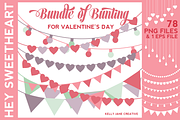 Valentine's Day Bunting on SALE, an Illustration by Kelly Jane Creative (Thumbnail 1 of 3)