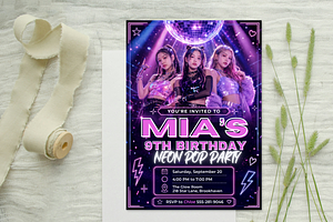 Neon Pop Girls Dance Party Invite, an Invitation Template by heynomi