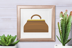 Woman Bag Icon Set, Flat Style