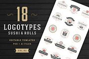 18 Sushi Bar Logos and Badges, a Branding & Logo Template by Vasya Kobelev (Thumbnail 1 of 13)