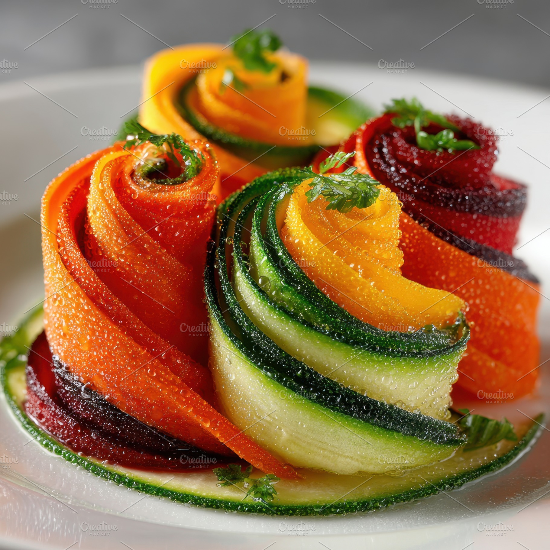 Colorful spiralized vegetable tower, a Food & Drink Photo by AlyaAnd