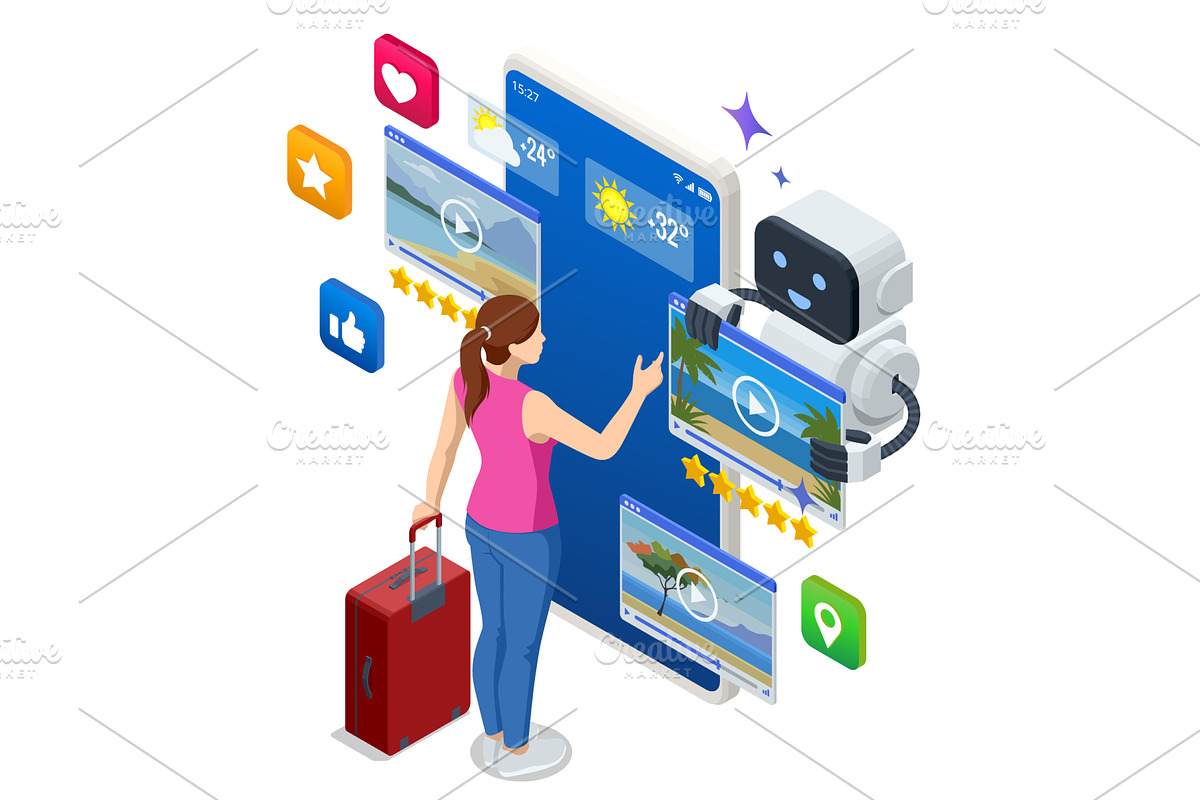 Isometric illustration of AI travel, a Technology Illustration by Golden Sikorka