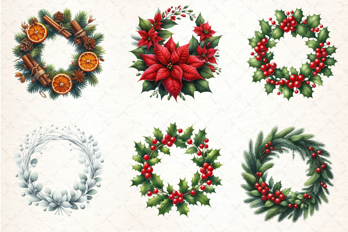 Christmas Wreath Clipart, an Illustration by DreamCafeArt (Photo 5 of 5)