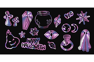 Holographic Halloween elements, an Illustration by art PVP - market
