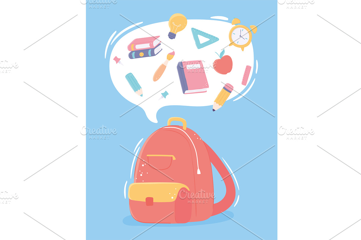 bag with supplies school, an Education Illustration by studiogstock
