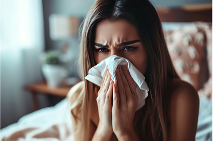 Closeup portrait of sick woman, a Person Photo by Jan Jack Russo Media
