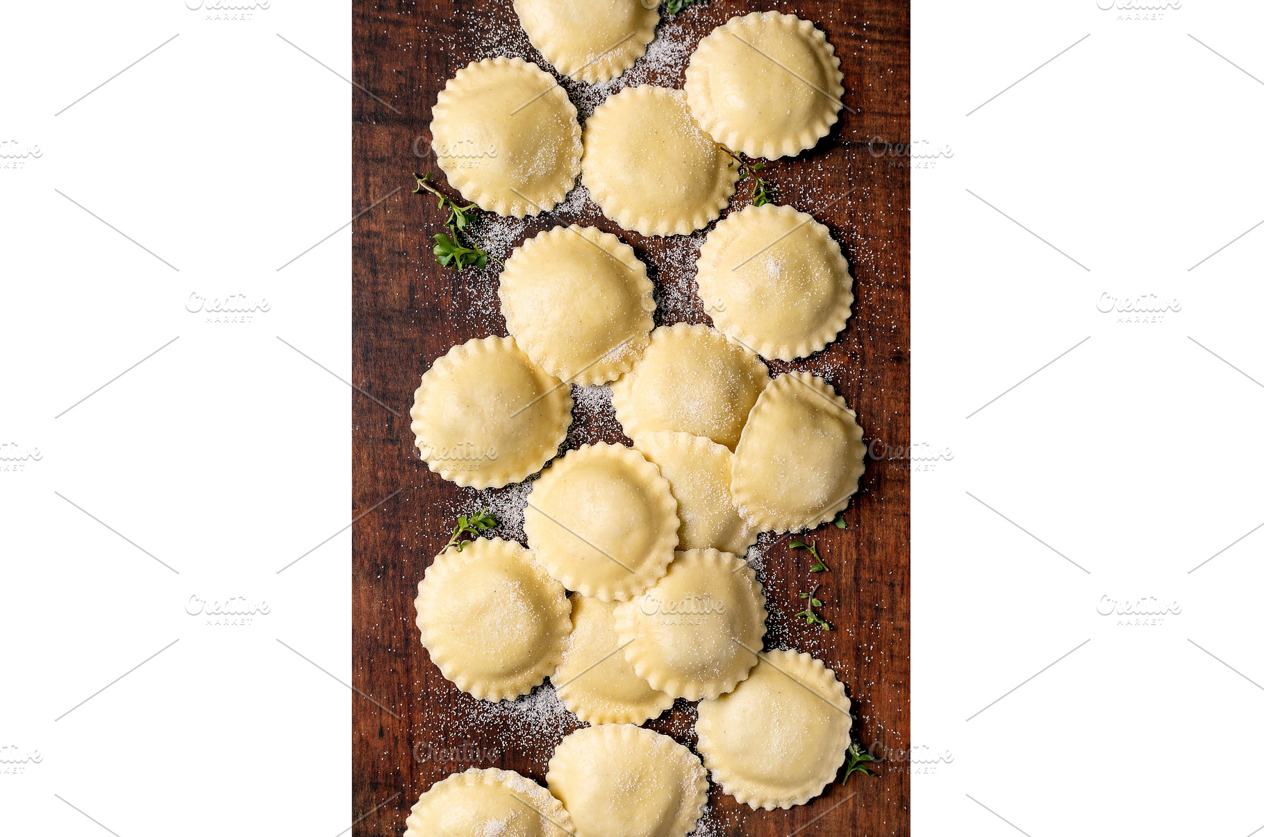 Fresh Ravioli Pasta on Wooden Board, a Food & Drink Photo by Natasha Breen