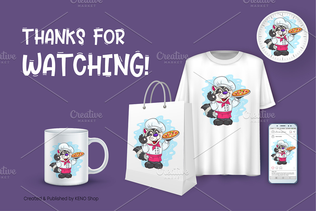 Cartoon Chef Raccoon. T-Shirt, SVG., an Animal Illustration by KENO Mascots (Photo 3 of 3)