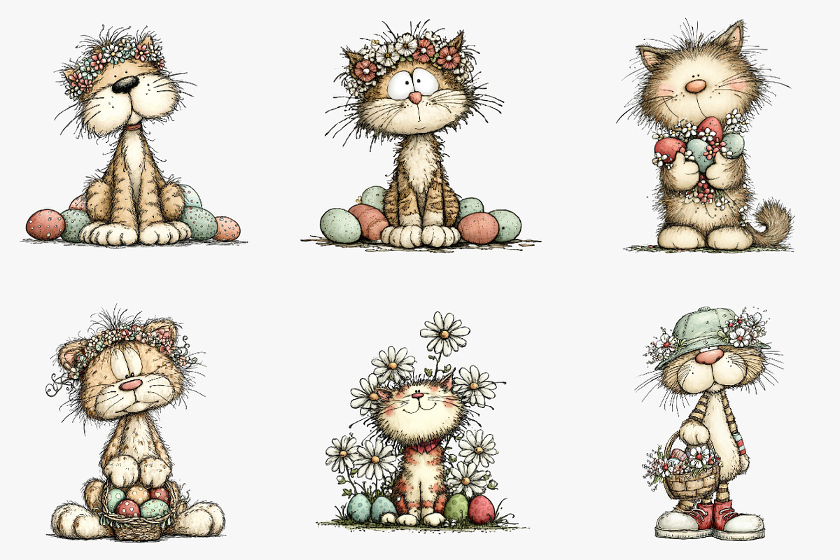 Whimsical easter cats clipart, an Illustration by CreationArt (Photo 6 of 7)