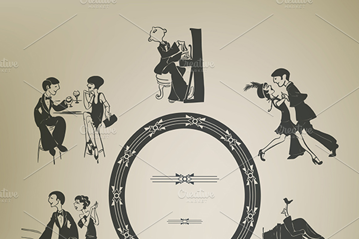 Set of characters in vintage party., a Decorative Illustration by JeraRS (Photo 1 of 2)