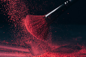 Makeup brush with p powder explosio featuring cosmetic, brush, and make-up